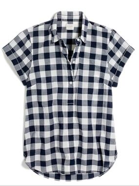 J Crew Factory Mercantile Gingham Short Sleeve Popover, Navy & White, Size S